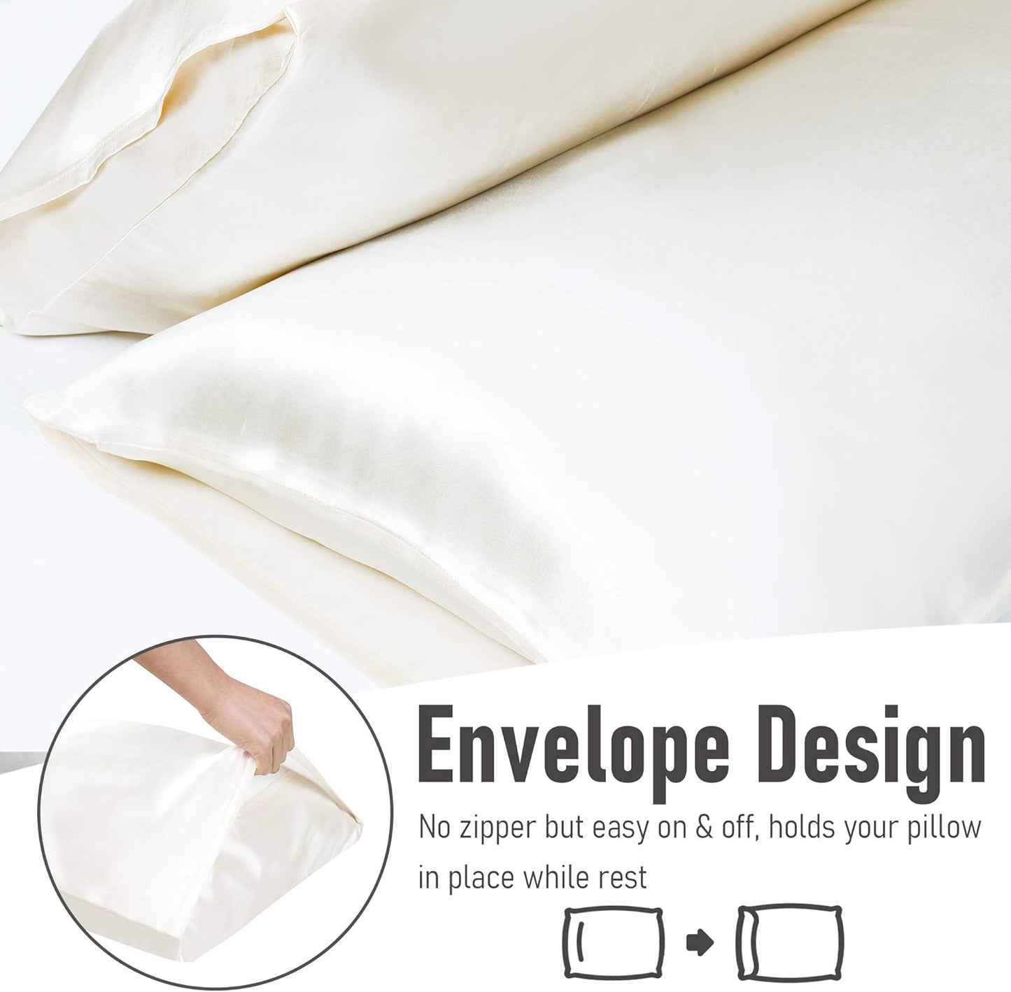 Tyfitb Satin Pillowcase for Hair and Skin, Beige Pillowcases Set of 2, Cooling Pillow Cases King Size(20×36 Inches), Soft Luxury Satin Pillowcase with Envelope Closure