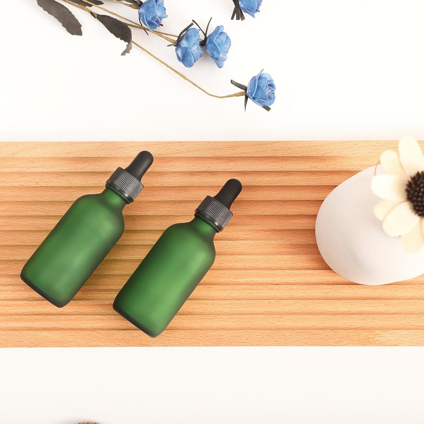 2oz Glass Dropper Bottle,Preety Texture Tincture Bottles with Precise Scales Eye Droppe,for All Kinds Of Mixed Liquids,Leak-Proof Design for Easy Travel (Green Frosted-48Pack)