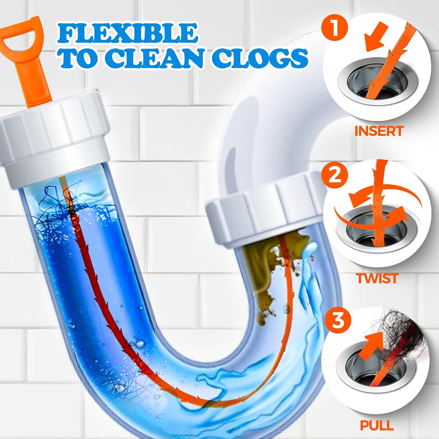 zaa 5 Pcs Bathtub & Shower Drain Hair Catcher, 2 Pack Silicone Collapsible Drain Protector and Drain Cover with 3 Snake Drain Clog Removers, for Pop-Up and Regular Drains of Tub, Shower, Bathroom