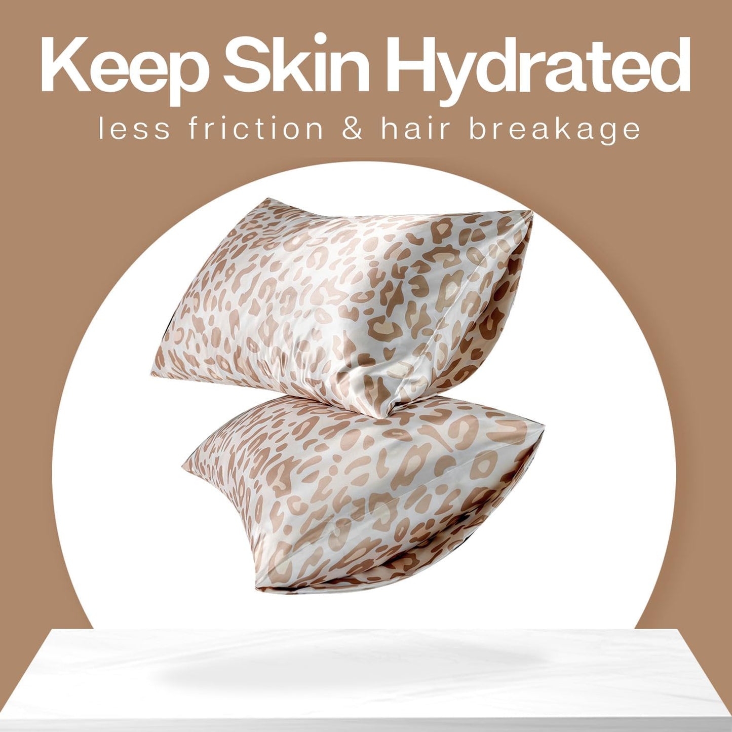 MR&HM Satin Pillowcase for Hair and Skin, Silk Satin Pillowcase 2 Pack, King Size Pillow Cases Set of 2, Silky Pillow Cover with Envelope Closure (20x40, Champagne Leopard)