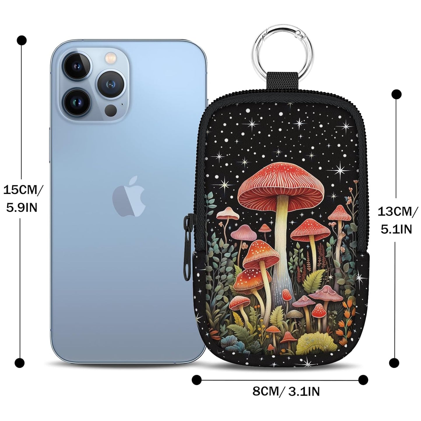 Cute Mushroom Hand Sanitizer Spray Case, Hand Sanitizer Holder Zippered Pouch, Fashion Accessory with Snap Hook for Glow Mist and Power Mist 1FL OZ