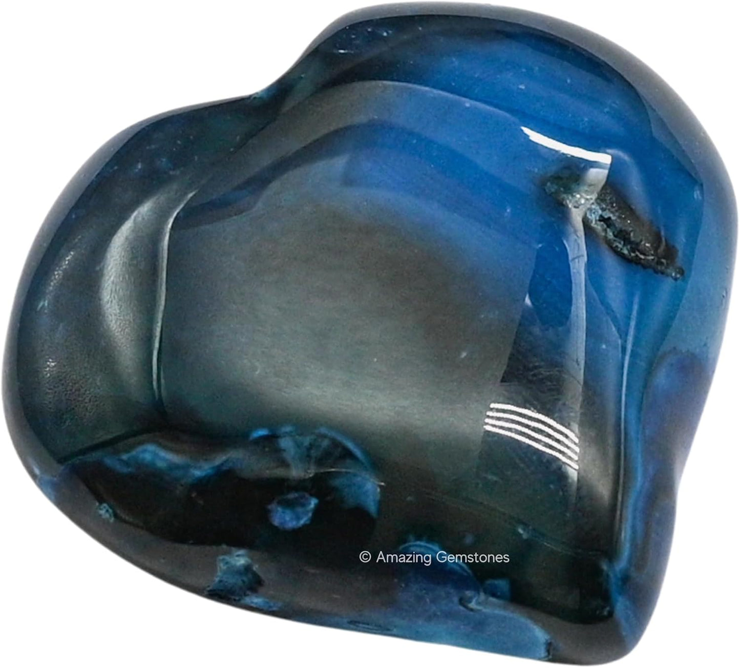 Blue Onyx Agate Crystal Heart Palm Stone - Pocket Massage Worry Stone for Natural Body Chakra Balancing, Reiki Healing and Crystal Grid