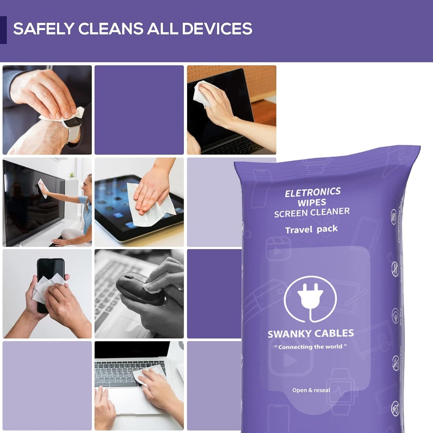 Screen Cleaner Wipes: Electronic Wipes for Screens - Computer Screen Wipes for Lens, Phone, Tv Screen and Monitor Cleaning - Tech Wipes & Microfiber Cloth (Soft Wipes, 90 Count)