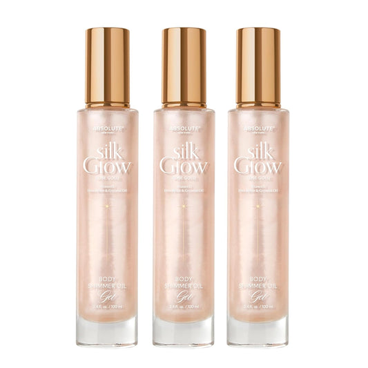 Absolute New York - Silk Glow Shimmer Mist Glow, Radiant, Shimmer Body & Face & Hair, Shea Butter, Coconut Oil, Vitamin E (SBGS04 Rose Gold Oil Gel (Set of 3), 3.4 fl oz)