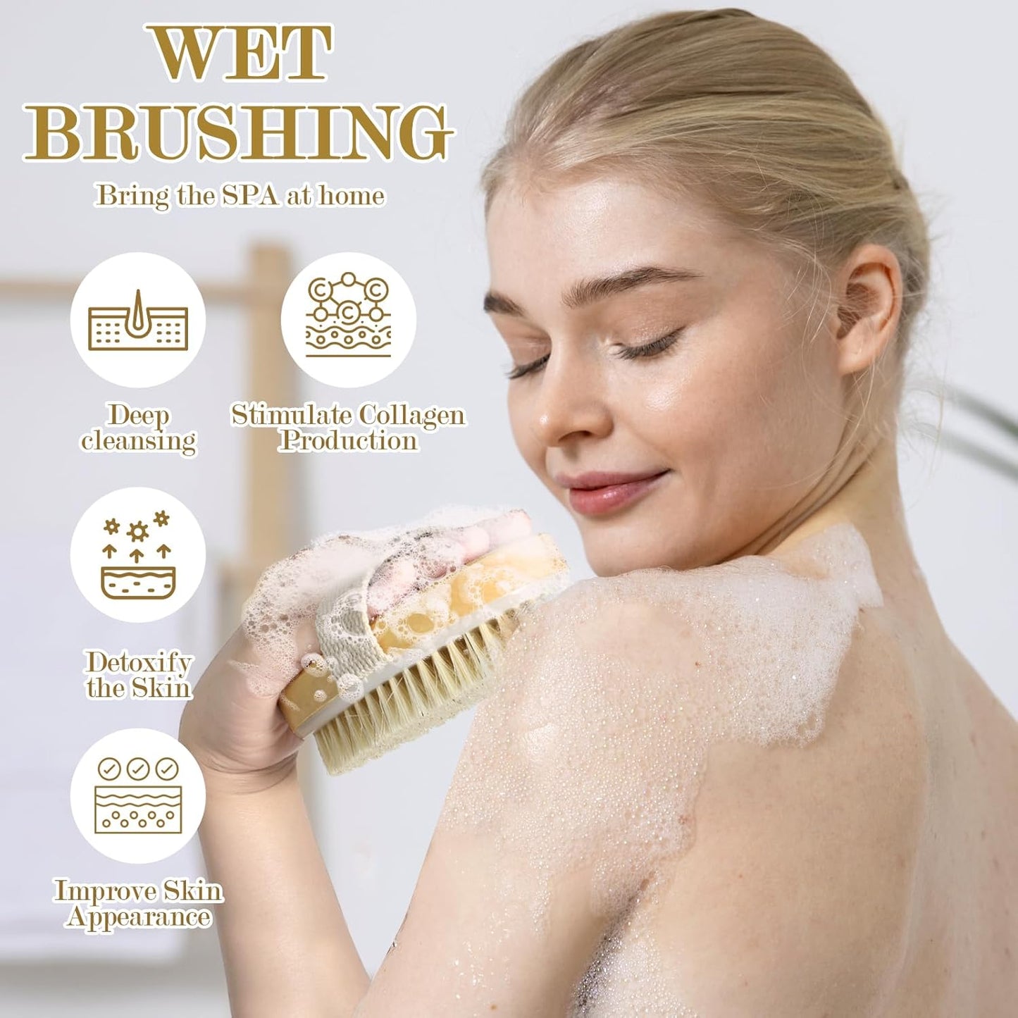 4pcs Dry Brushing Body Brush, Natural Bristle Dry Skin Exfoliating Brush Body Scrub for Flawless Skin, Cellulite Treatment, Lymphatic Drainage and Blood Circulation Improvement (Pack of 2)