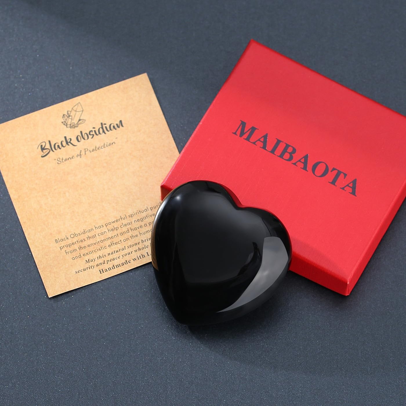 MAIBAOTA 60 mm Black Obsidian Crystal Large Heart Love Stone Healing Crystals Heart Stone for Women Natural Reiki Gemstone Polished Heart Shaped Rocks Meditation