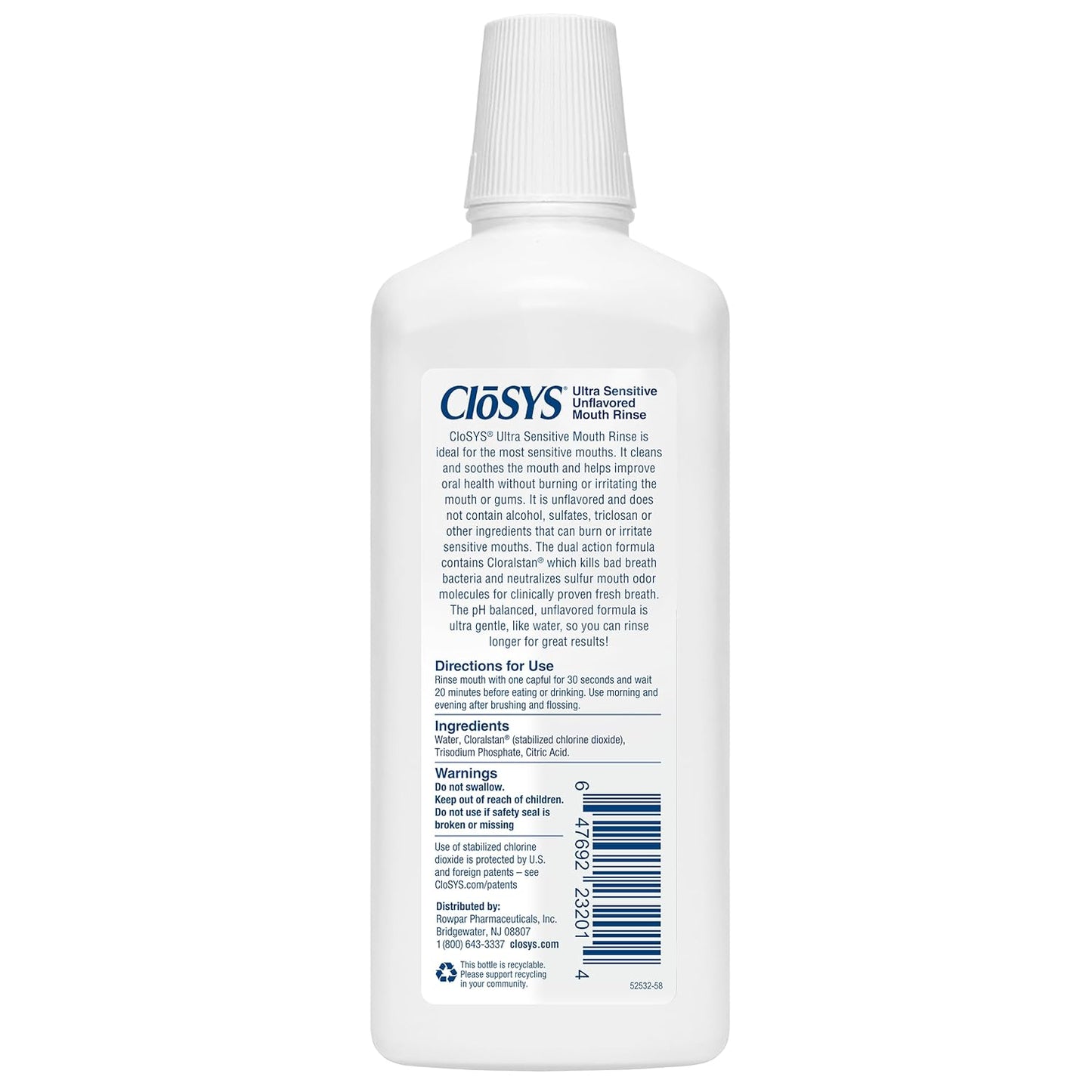 CloSYS Ultra Sensitive Mouthwash, Unflavored Alcohol Free, Dye Free, pH Balanced, Helps Soothe Entire Mouth - 32 Oz (Pack of 3)