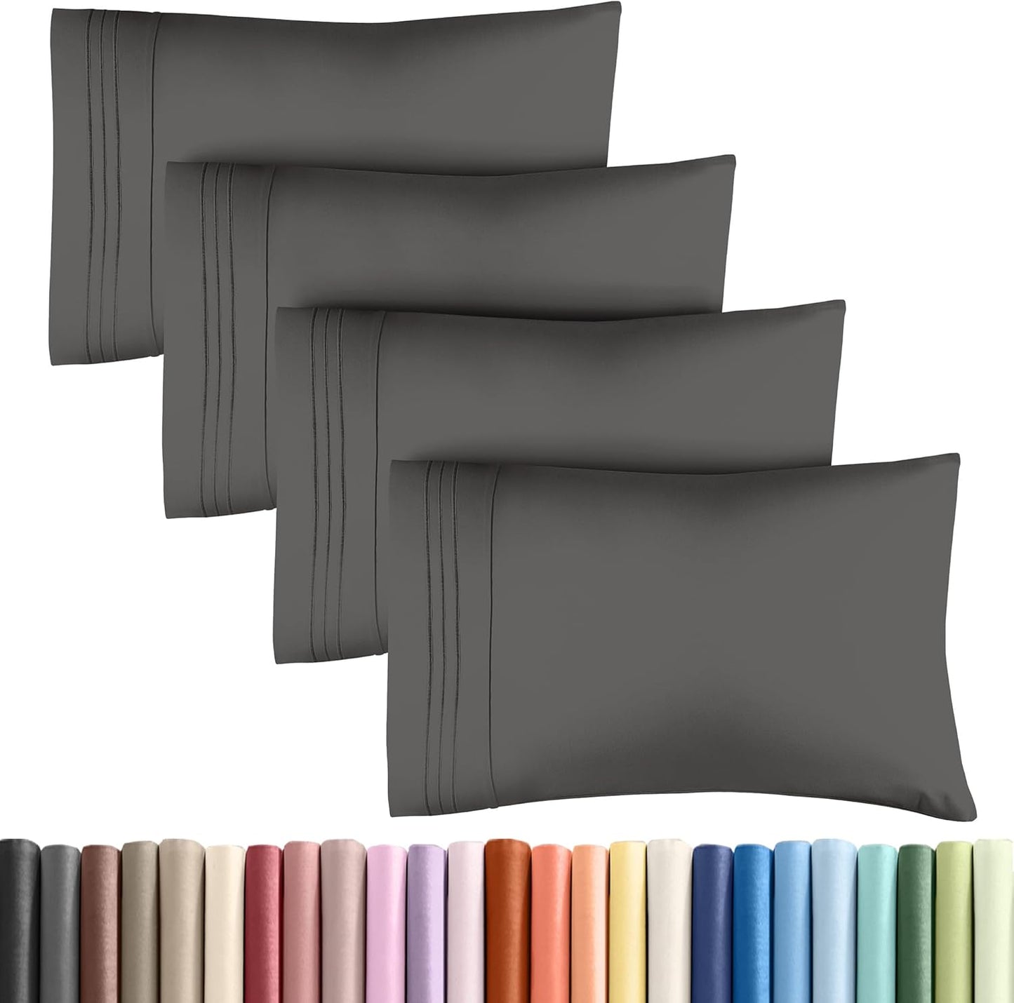 King Pillow Cases Set of 4 - Ultra Soft Hotel Quality Pillowcase Covers - Comfy, Cozy & Wrinkle Free - Shrinkage, Stain and Fade Resistant - Machine Washable Pillow Protectors - 4 Piece Set - Charcoal