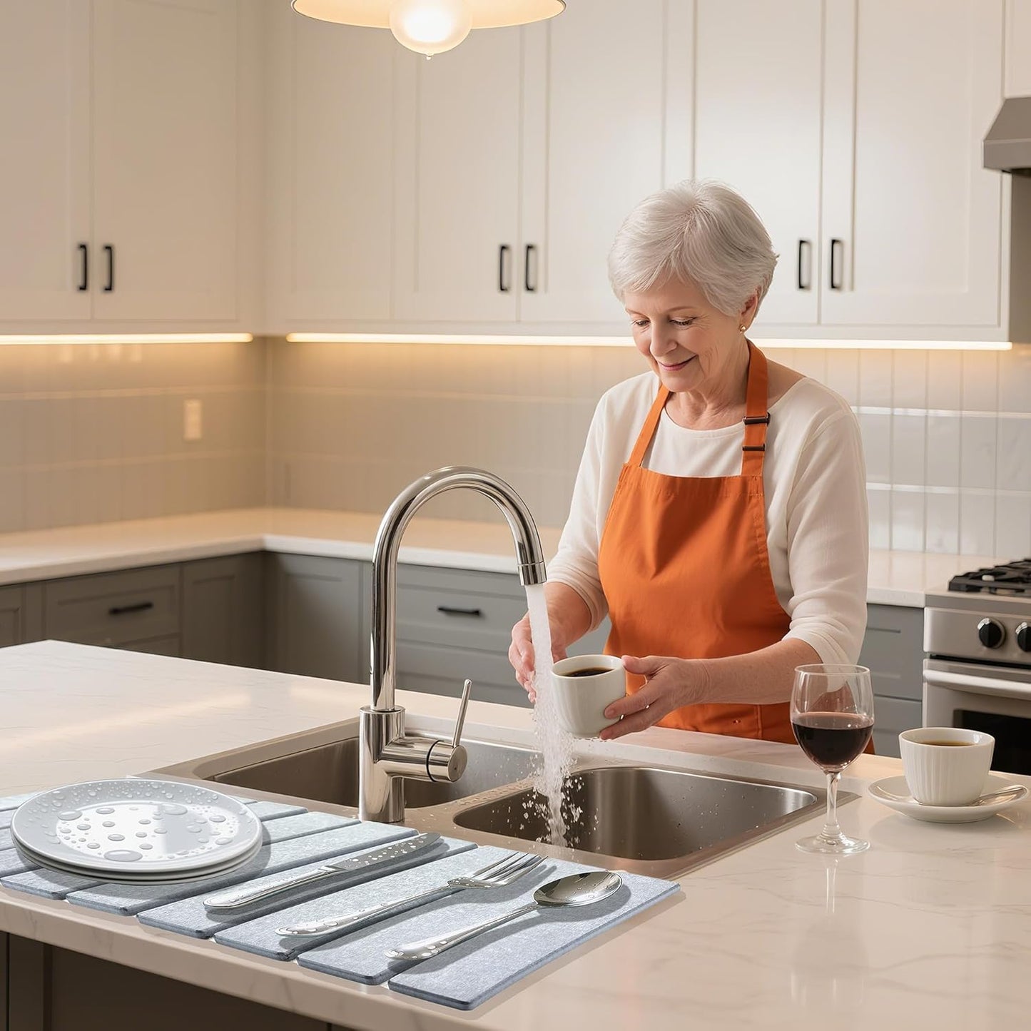 Stone Dish Drying Mat For Kitchen & Bathroom - Diatomaceous Earth, Quick Dry, Collapsible, Non - Slip Pvc, Rounded Corners, 15.7 X 11.8 IN, Absorbent, Natural Material For Dishes, Cups & More