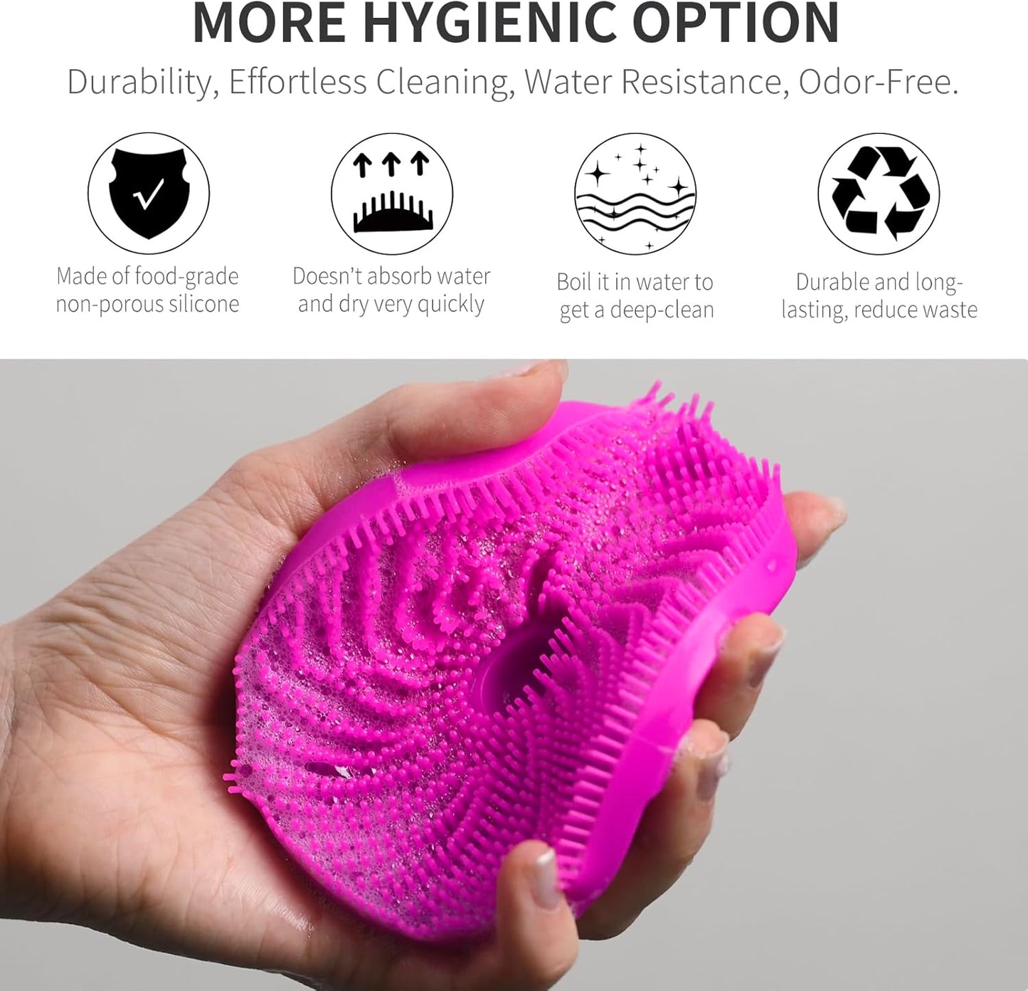 Silicone Body Scrubber 2 Pack, Gentle Bristles Shower Bath Brush, Lather Nicely, Soft Massage Body, More Hygienic Than Loofah, Gentle Exfoliating for Sensitive Skin, Purple+Black