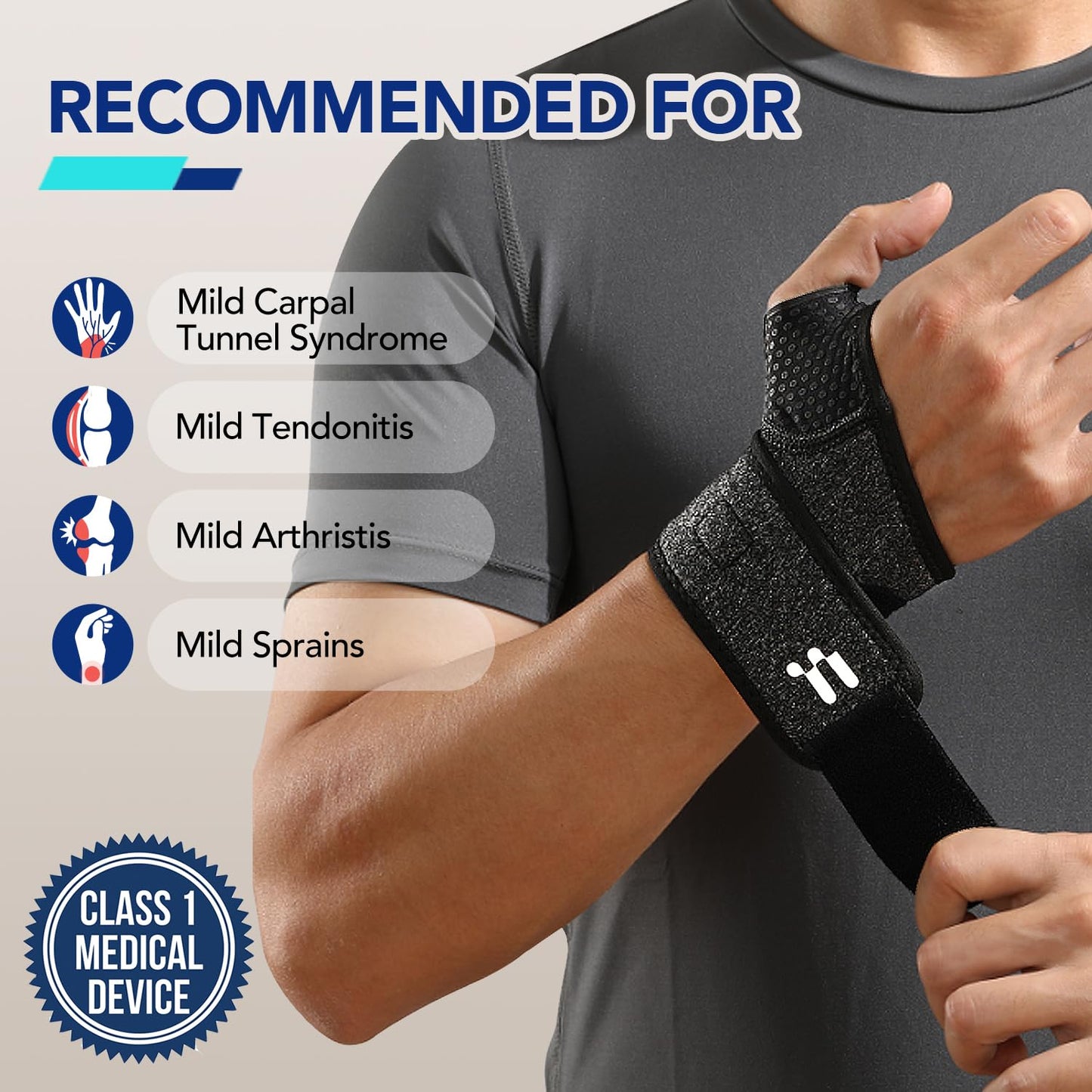 Wrist Brace with Soft Thumb Opening for Mild Carpal Tunnel Tendonitis Arthritis Sprains (Not for Thumb), Compression Hand Brace for Women Men, Wrist Support Strap for Sports Work Typing Sleeping