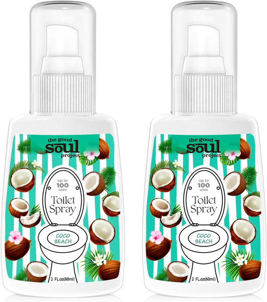 Toilet Spray, Coco Beach, Bathroom Odor Eliminator, Travel Size Air Freshener Spray, 2 Fl.Oz(2 Pack)