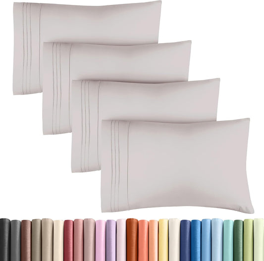 Queen Pillow Cases Set of 4 - Ultra Soft Hotel Quality Pillowcase Covers - Comfy, Cozy & Wrinkle Free - Shrink, Stain & Fade Resistant - Machine Washable Pillow Protectors - 4 Piece Set - Light Grey