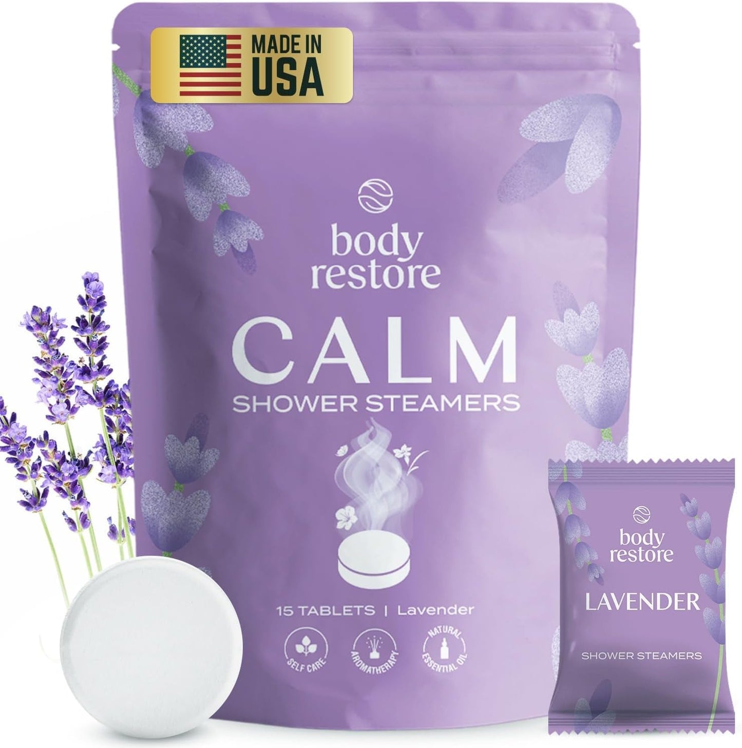 Body Restore Shower Steamers Aromatherapy 15 Pack - Christmas Stocking Stuffers, Birthday Gifts for Women, White Elephant, Relaxation, Self Care for Men - Lavender