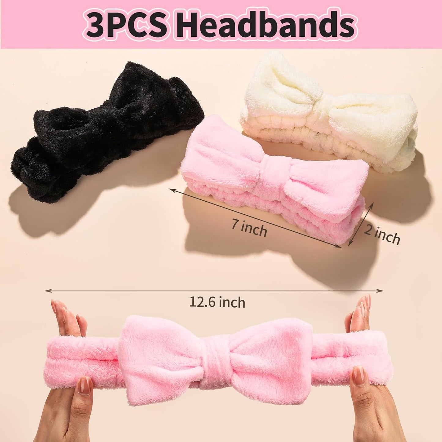 LEOBRO Spa Headband for Skin Care and Makeup, Women Teen Girls Hair Band Headbands for Washing Face, With Hair Scrunchies, Christmas Gifts for Teens (Pink & Creamy White & Black)