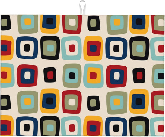 Mid Century Modern Retro Dish Drying Mat for Kitchen Counter Vintage Decorative Dish Drainer Rack Mats Washable Absorbent Reversible Microfiber Drying Pad Kitchen Accessories 18"x24"