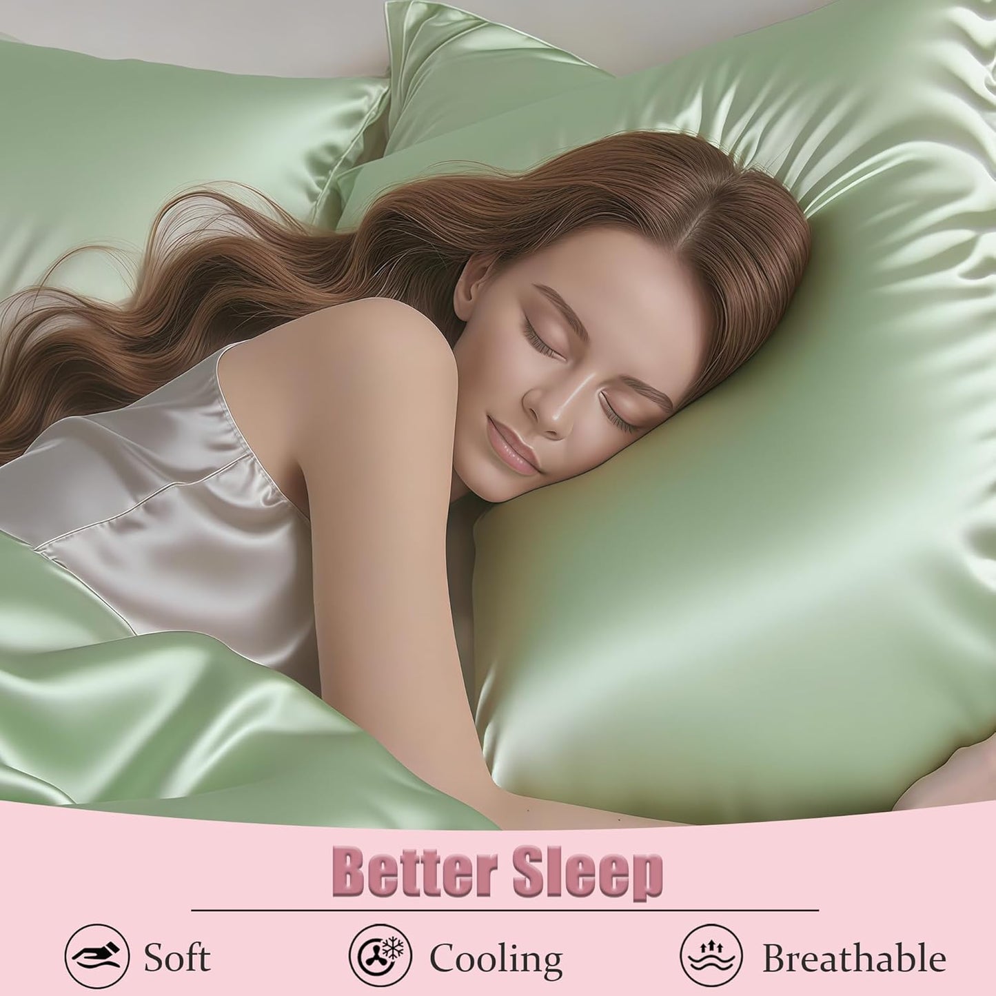 Mulberry Silk Pillow Cases with Zipper, Ultra Smooth Soft Breathable Cooling Pillow Cases for Hot Sleepers, Silk Satin Pillowcase for Hair and Skin, Gifts for Women (Sage Green, Queen Size, 1 Pack)