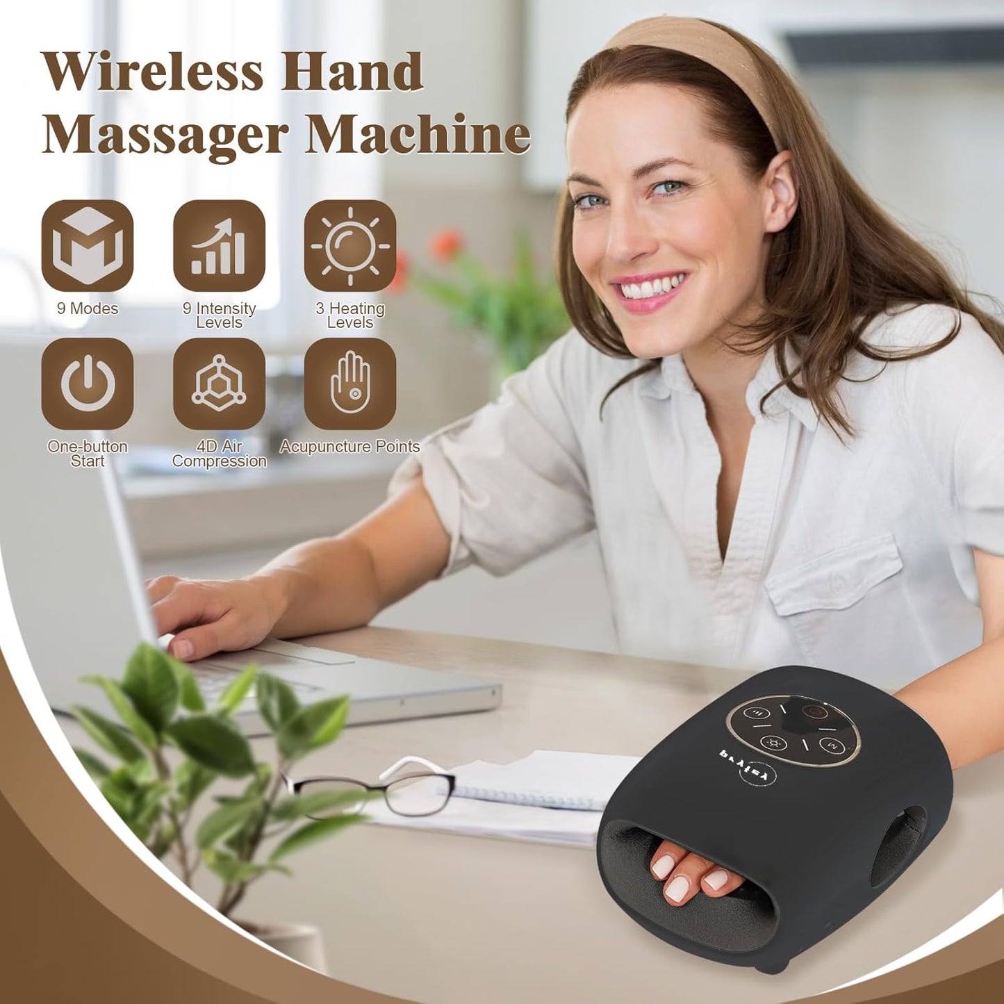 Hand Massager, 9 Modes 9 Intensities Hand Massage, Cordless Hand Massager for Arthritis and Carpal Tunnel, Gift for Men Women Parents Relaxation at Office,Black