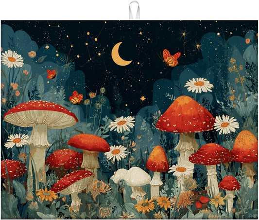 Dish Drying Mat For Kitchen Counter, Black Mushroom Microfiber Absorbent Dish Drainer Rack Pad Reusable Large 18x24in Drying Mat