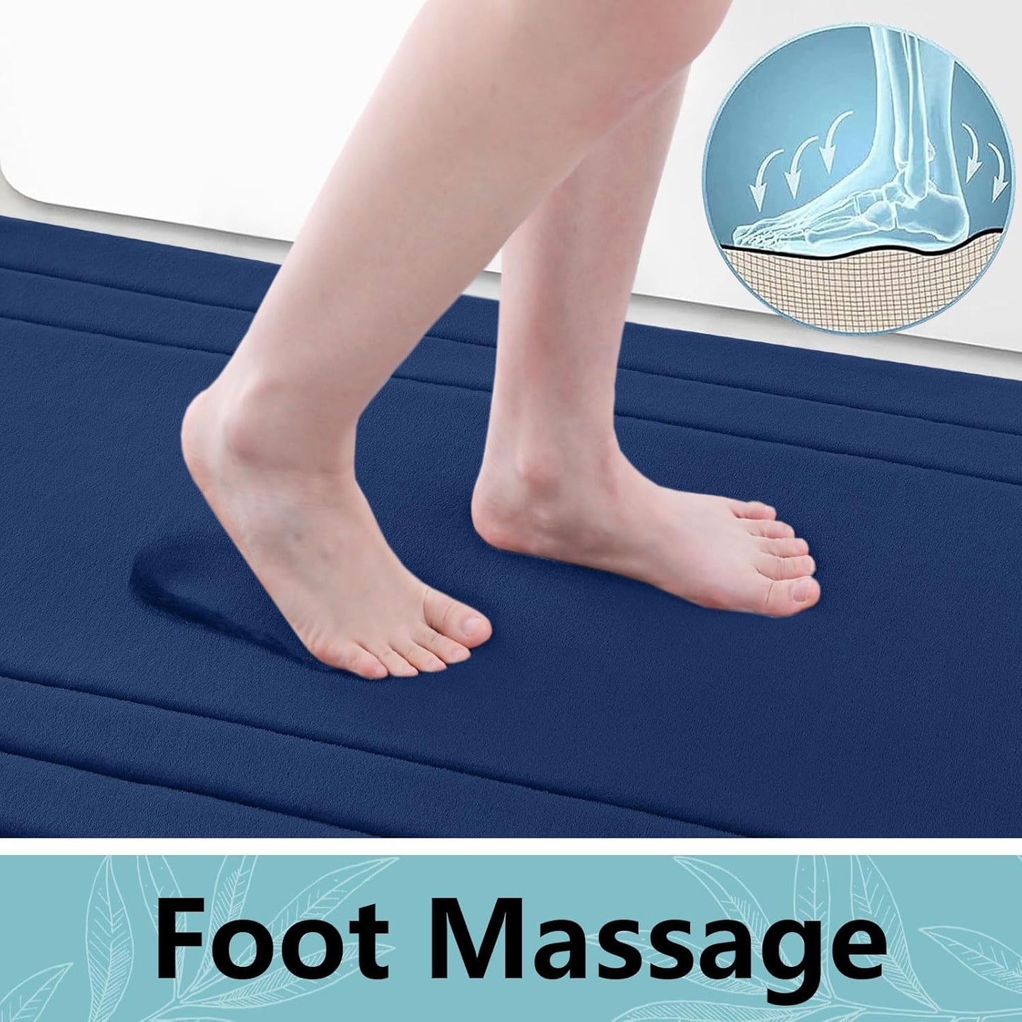 Arotive Memory Foam Bathroom Rug Mat 47x17, Ultra Soft and Absorbent Bath Mat, Machine Wash Dry, Comfortable Bath Rug Carpet for Bathroom Floor, Tub and Shower, Navy