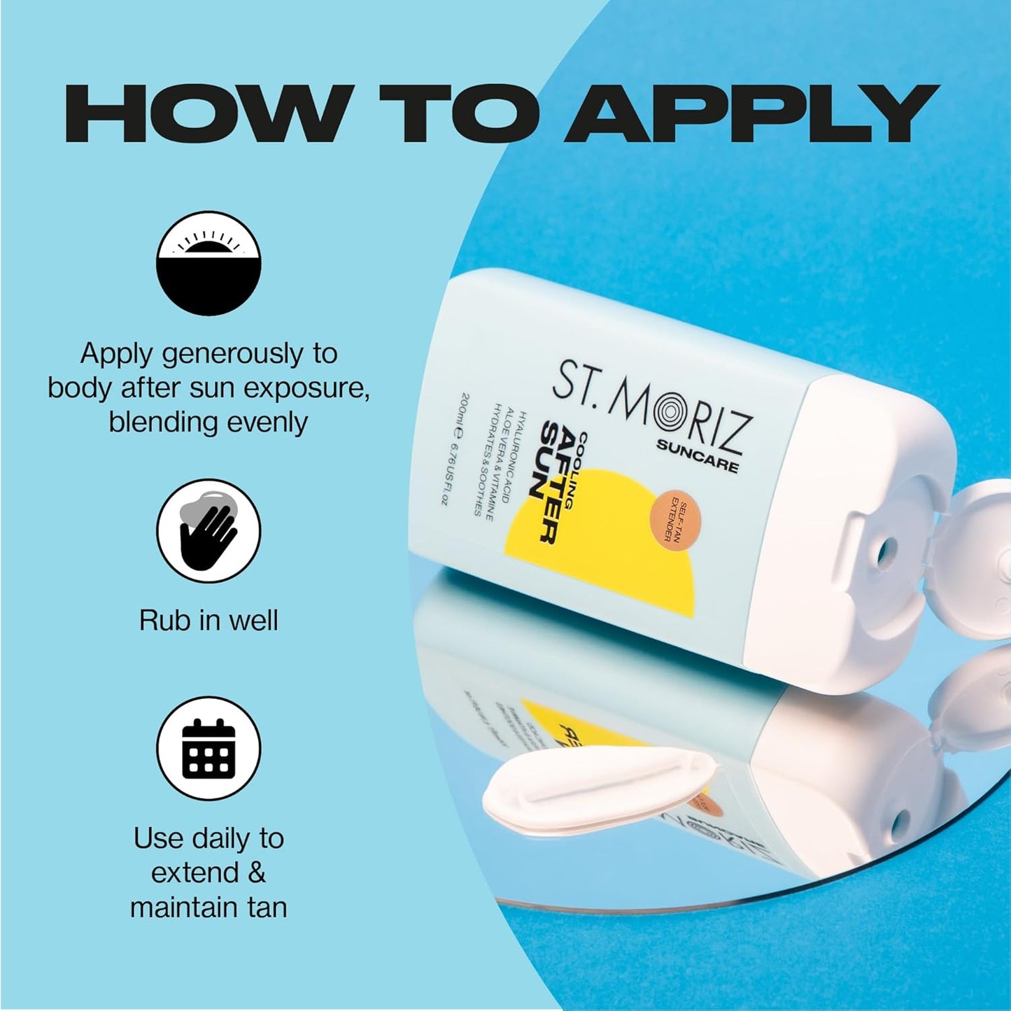 St Moriz Suncare Cooling After Sun Body Lotion with Self Tan Extender | After Sun Care Cooling Body Moisturiser with Hyaluronic Acid, Aloe Vera & Vitamin E | Vegan | 6.76 Fl. Oz