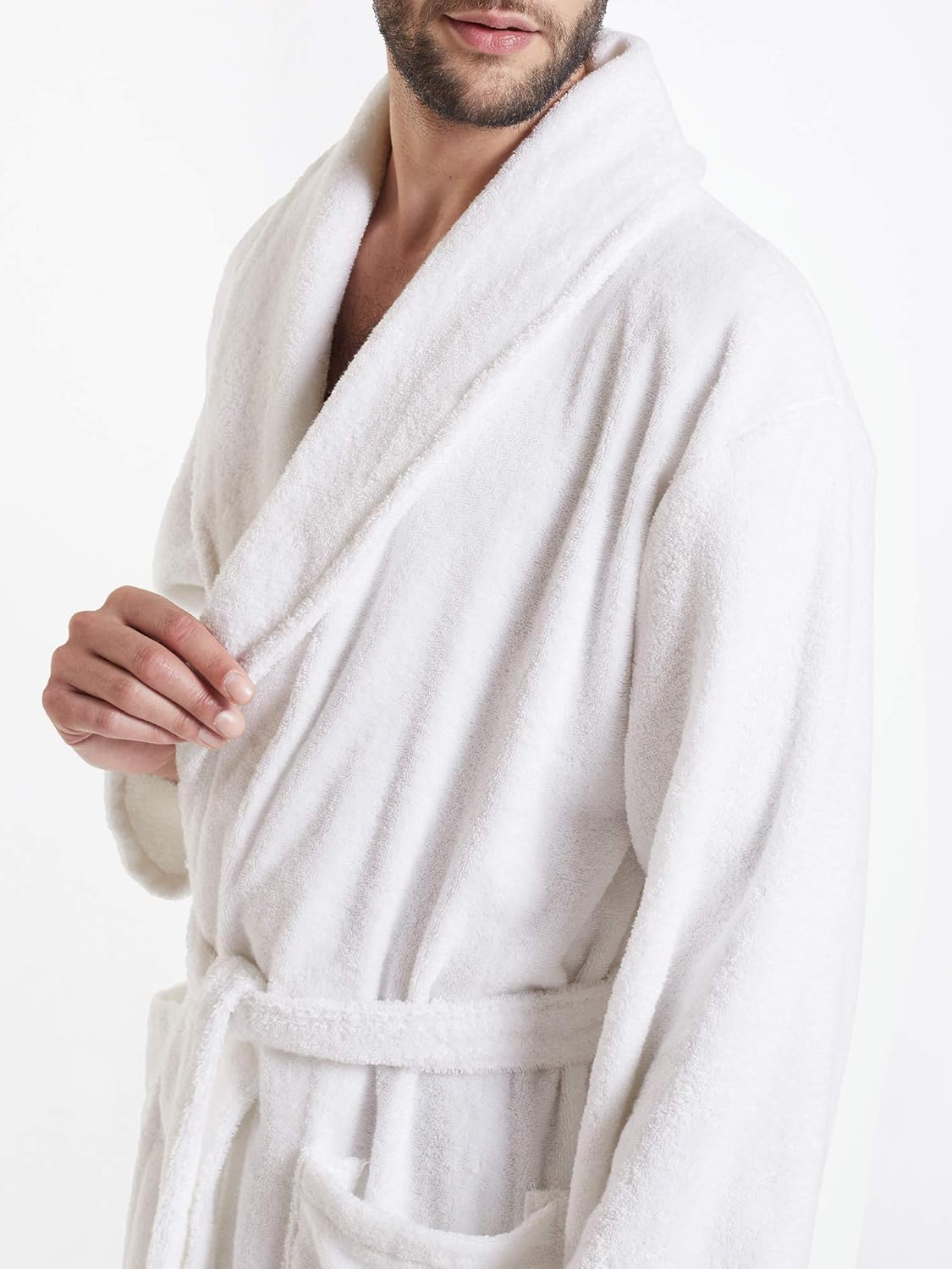 SIORO Mens Terry Bath Robe, Plush Hooded Cotton Cloth Knee-Length Robes for Spa, Shower, Soft Towel Bathrobes with Pockets