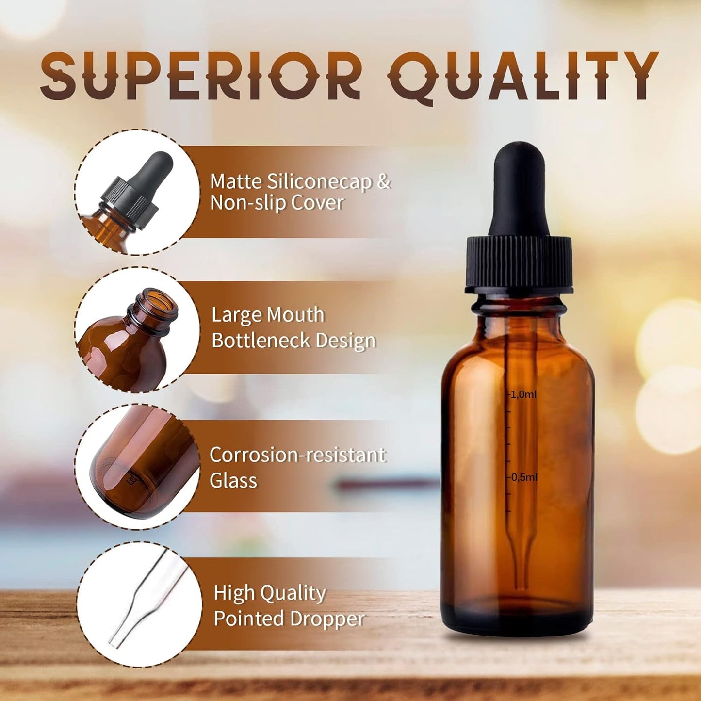 24 Pack Amber Glass Dropper Bottle, 1 oz, with Measuring Eye Dropper, Leak Proof Travel Dispenser Bottle for Essential Oils/Chemistry Laboratory Chemicals/Cologne and Perfume