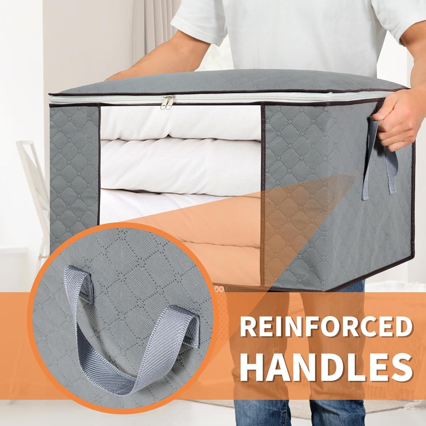 combocube 6 Pack Closet Organizers and Storage Containers, Clothes Storage Bins, Storage Bags with Large Clear Window & Handles for Comforter, Pillow, Quilt, Bedding, Clothes