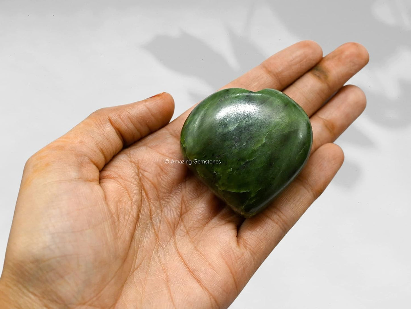Amazing Gemstone Nephrite Green Jade Crystal Heart Palm Stone - Pocket Massage Worry Stone for Natural Body Chakra Balancing, Reiki Healing and Crystal Grid