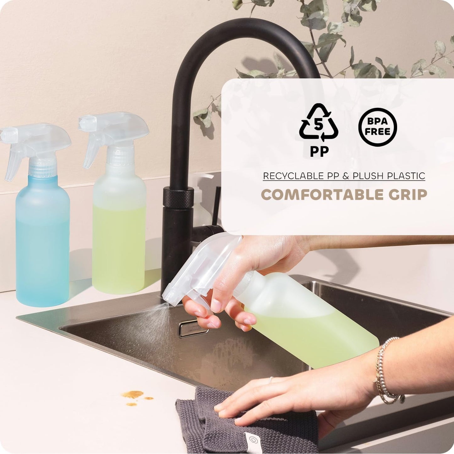 Spray Bottles, Small Water Spray Bottle for Hair Cleaning Plants Pet, Mist/Stream Adjustable, BPA-free Plastic Spray Bottle 10 oz (300ml), Squirt Bottle 2 Pack