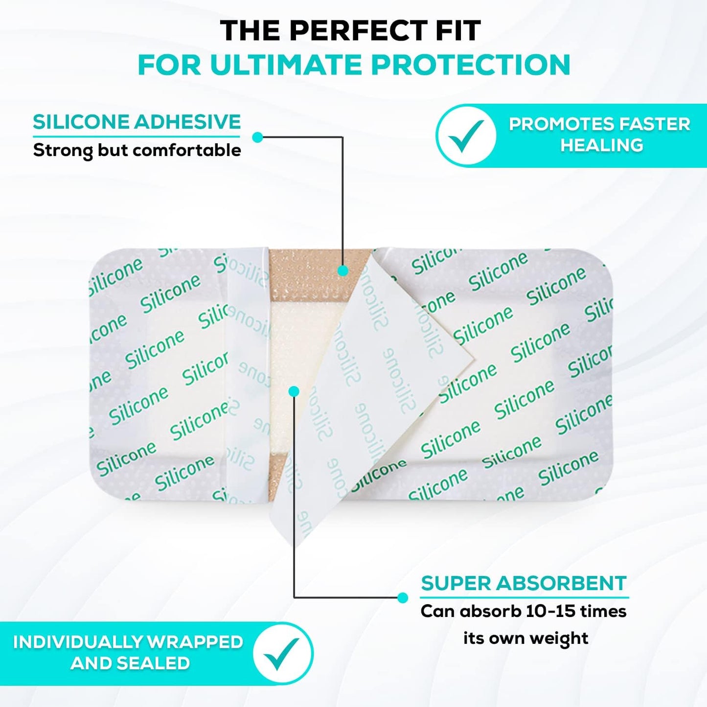 MedVanceTM Silicone - Bordered Silicone Adhesive Foam Dressing Size 4”X8” (2.4"x 6.4" Pad) 10 Pack