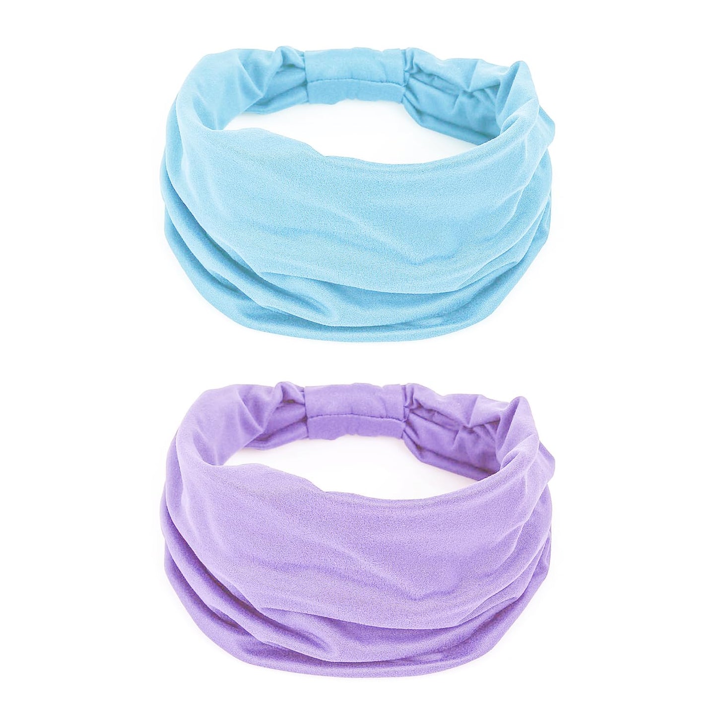 GiLi 2 Pack Wide Headbands for Women Boho Knotted Non Slip Fashion Hair Bands Yoga Running Sports Workout Gym Head Wraps Elastic Soft Cotton Cloth Turbans Bandana for Girls (Light Purple,Light Blue)