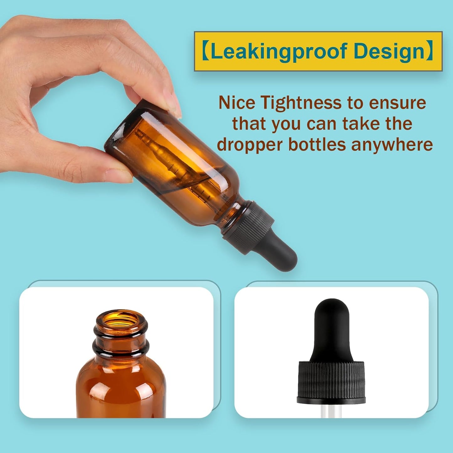 24 Pack,1oz Glass Dropper Bottle, Amber Tincture Bottles with Dropper,Pretty Finish for All Kinds of Liquids,Oil Bottles for Hair- Stronger Suction ideal for Leakproof Travel