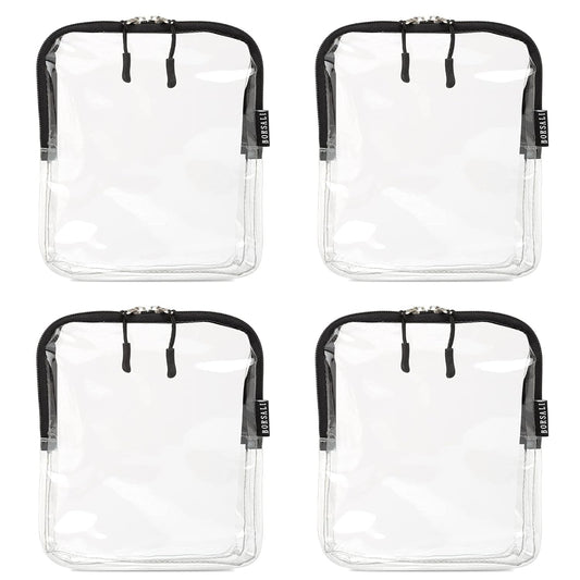 BORSALI Quart Size Bag TSA-Approved for Carry On Travel - One (1) Quart Clear Toiletires, Cosmetic and 3-1-1 Liquids Toiletry Bag - 4 Pack