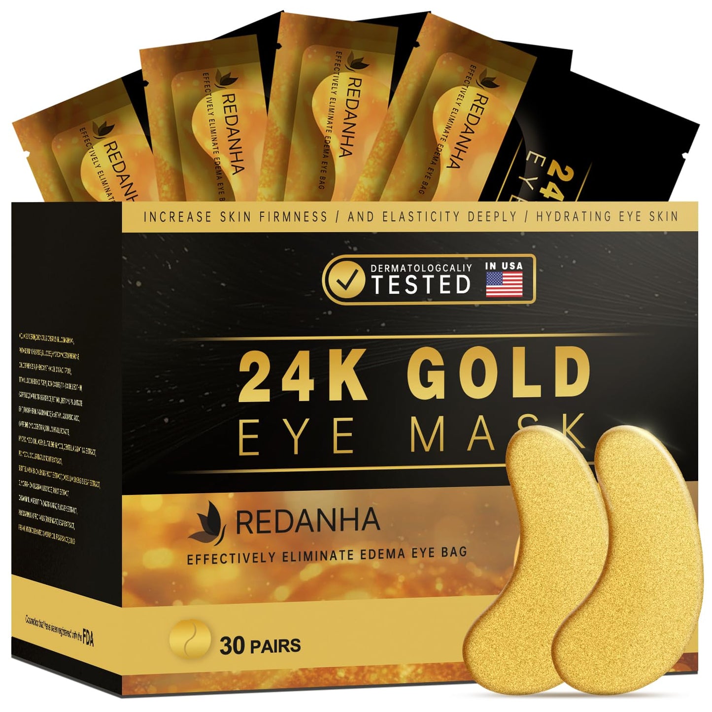 30 Pairs 24K Gold Under Eye Patches Face Masks Dark Circles Puffy Eye Bags Collagen Skincare Spa Trip Eye Mask Gift