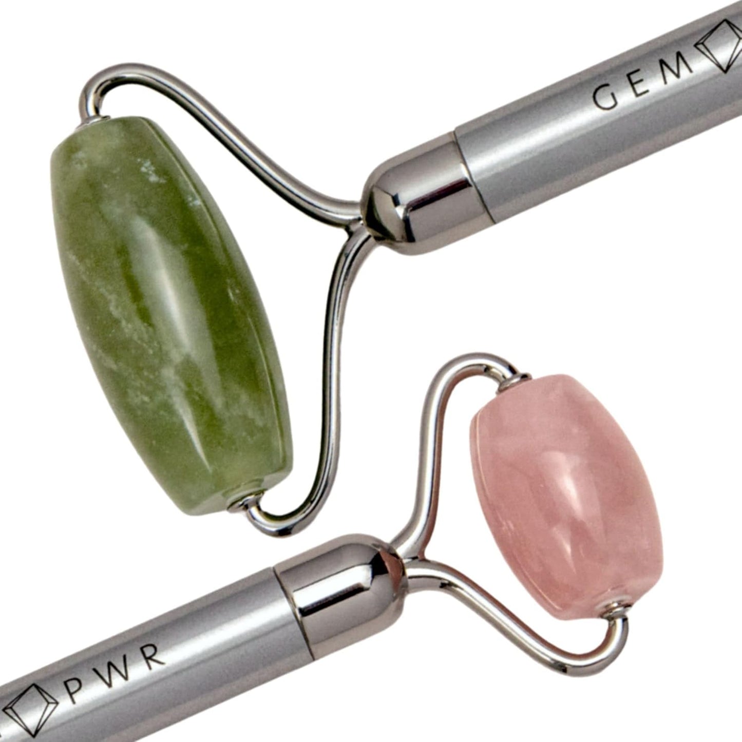 Rose Quartz + Jade Roller for Face and Neck Massage, Dual Gemstones with Durable Steel Handle and Travel Bag. Minimize Wrinkles, Reduce Puffiness and Restore Skin's Elasticity and Radiance