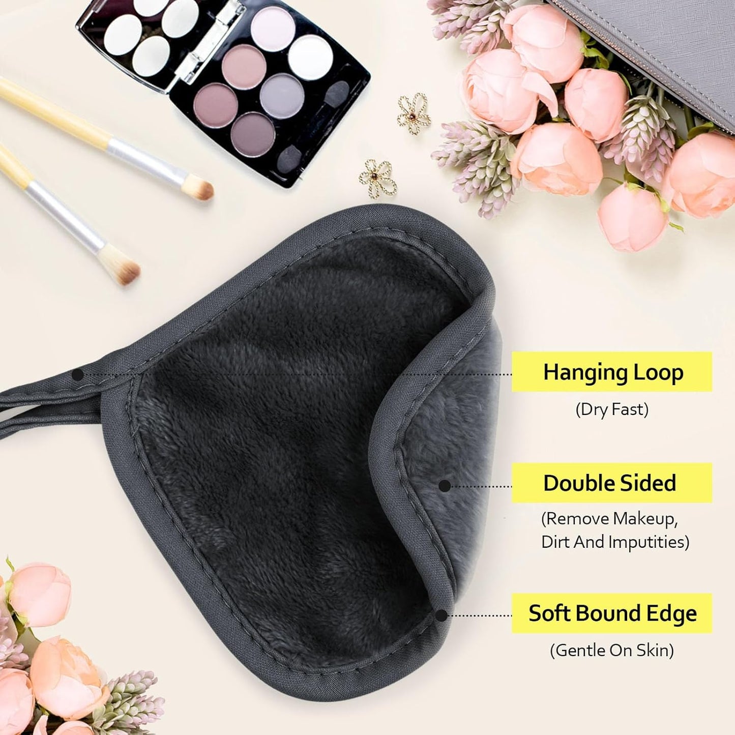 HOMEXCEL Makeup Remover Cloth 12 Count (Pack of 1), Reusable Makeup Remover Pads, Washable Ultra Soft Facial Cleansing Cloths For All Skin Types, 5 X 5 In, Black