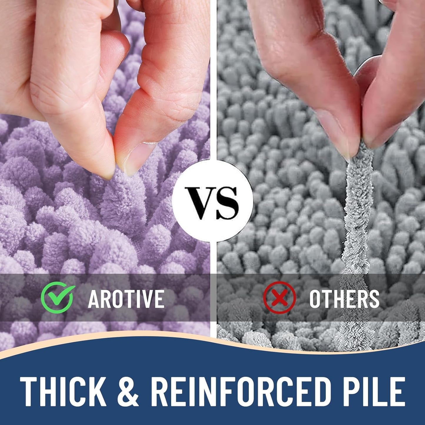 Arotive Luxury Chenille Bathroom Rug Mat, Extra Soft Thick Absorbent Shaggy Bath Rugs, Non-Slip Machine Wash Dry, Plush Bath Mats for Bathroom, Shower and Tub, 40x24, Light Purple