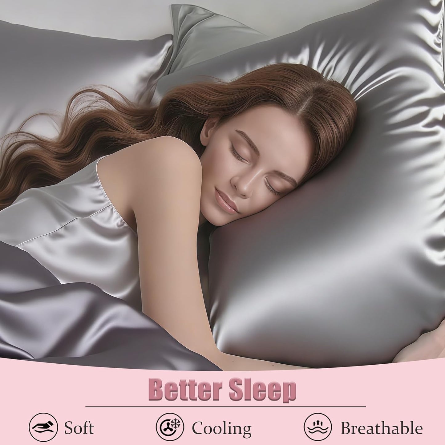 Mulberry Silk Pillow Cases Queen Size Set of 2, Ultra Smooth Soft Breathable Cooling Pillow Cases for Hot Sleepers, Silk Satin Pillowcases 2 Pack with Zipper for Hair and Skin, Gifts for Women