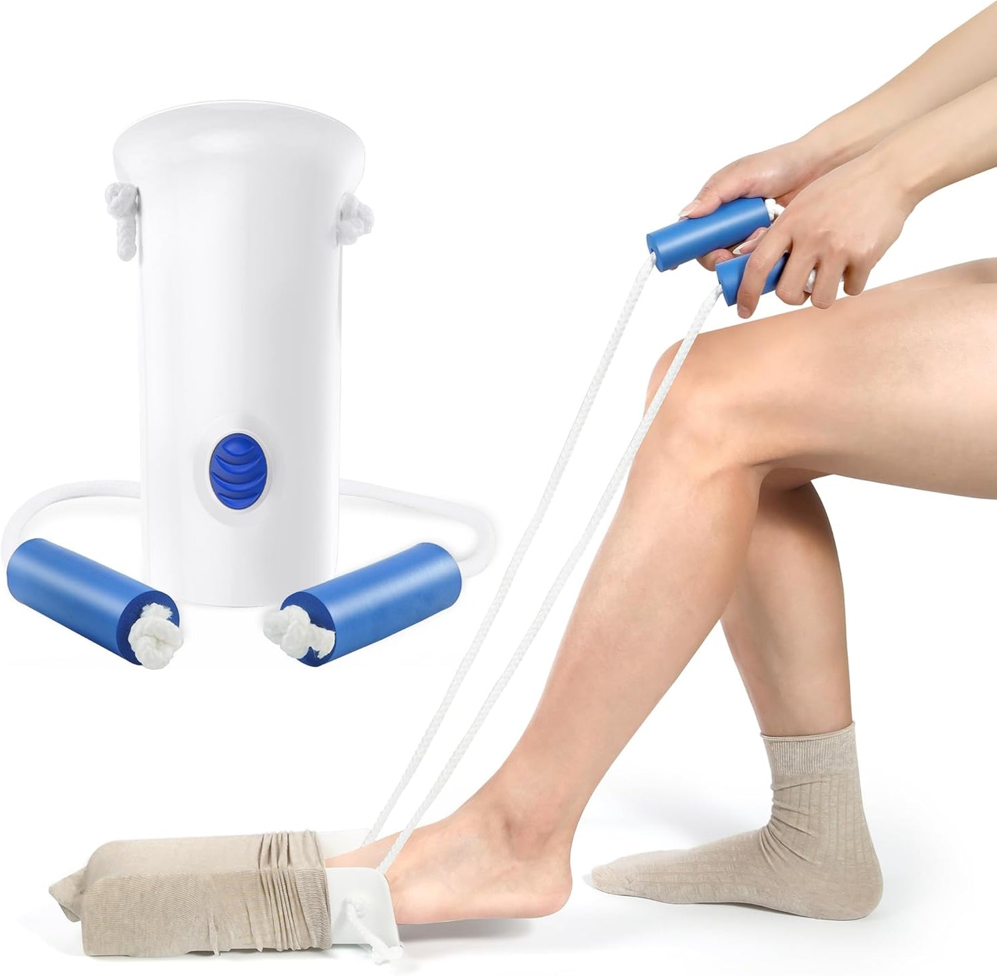 KEKOY 4.6INCH Sock Aid for Putting on Socks, Wide Sock Assistant Device No Bending with Foam Handles, Sock Helper/Puller Aid Easy Put on for Seniors, Disabled, After Surgery Recovery(White)