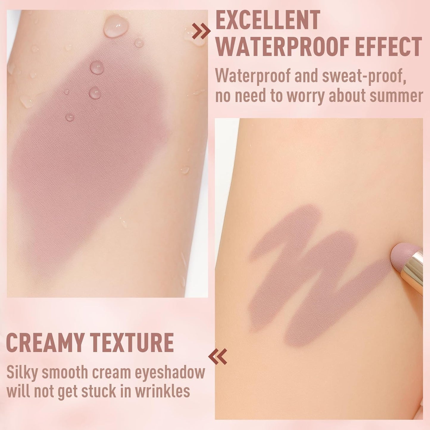 FV Long Lasting Cream Eyeshadow Stick, Waterproof & High Pigmented Eye Shadow Sticks Duo with Blending Brush, Crease-Proof & Natural Finish Eyeshadow Pencil, Rose Matte