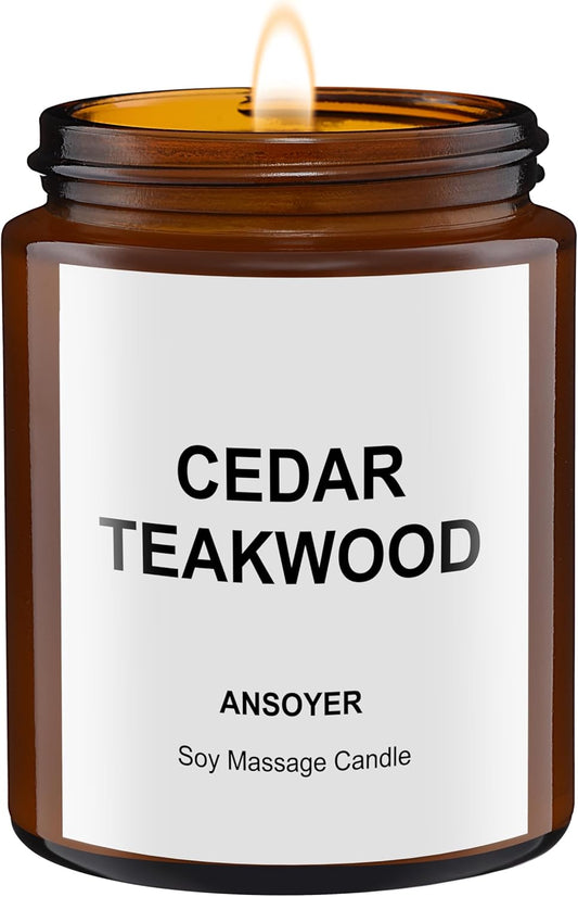 Massage Oil Candle, Romantic Gift SPA Use Home Scented Candle Body Oil, Ultra Hydrating Body Care with Soybean Oil, 4.5oz (Cedar Teakwood)