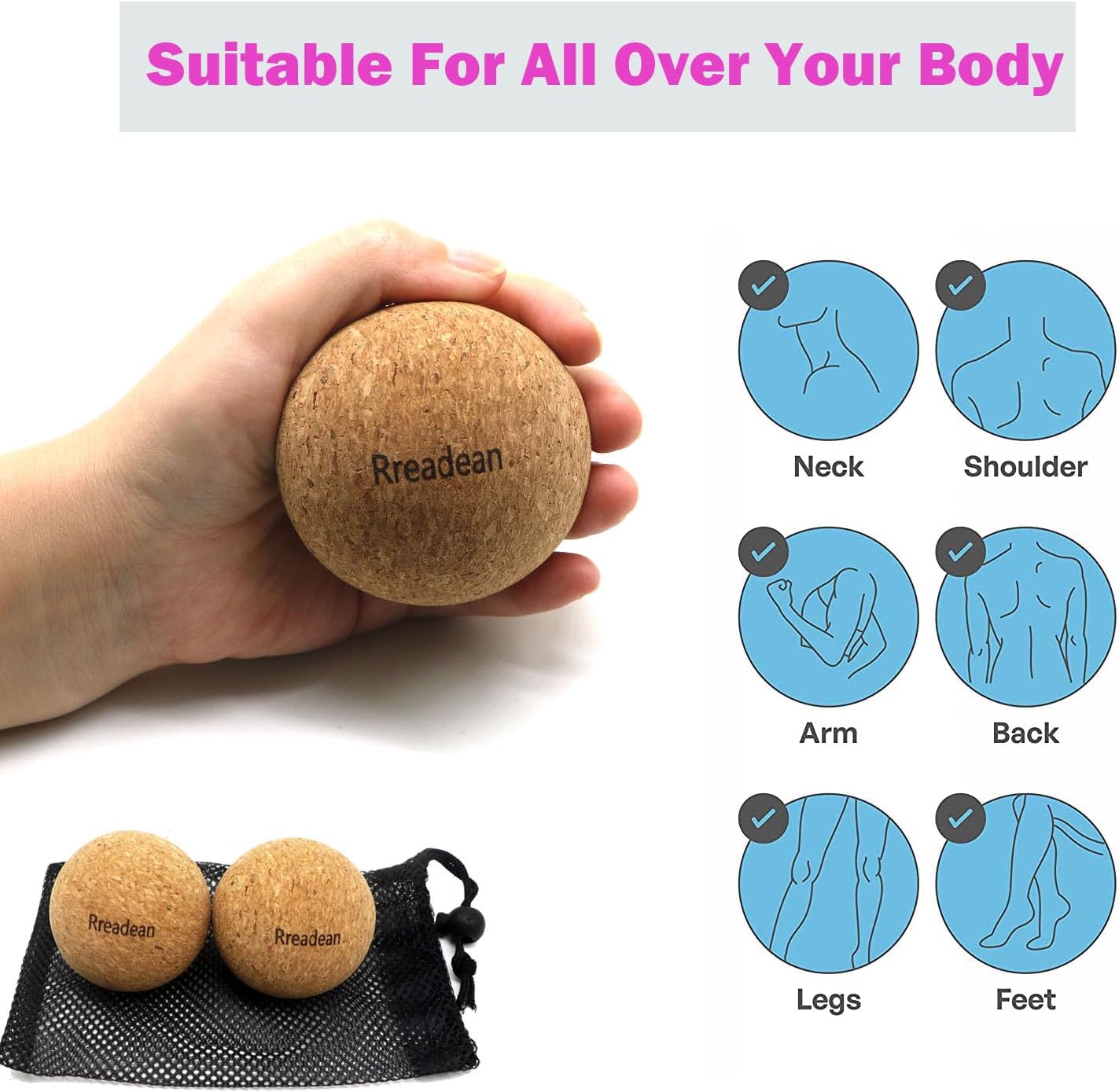 Cork Massage Balls for Fascia Release After Exercise, Yoga,Trigger Point Therapy, Relax Muscles, and Relieve Stress,Set of 2 Classic 2.4 Inch Cork Massage Balls