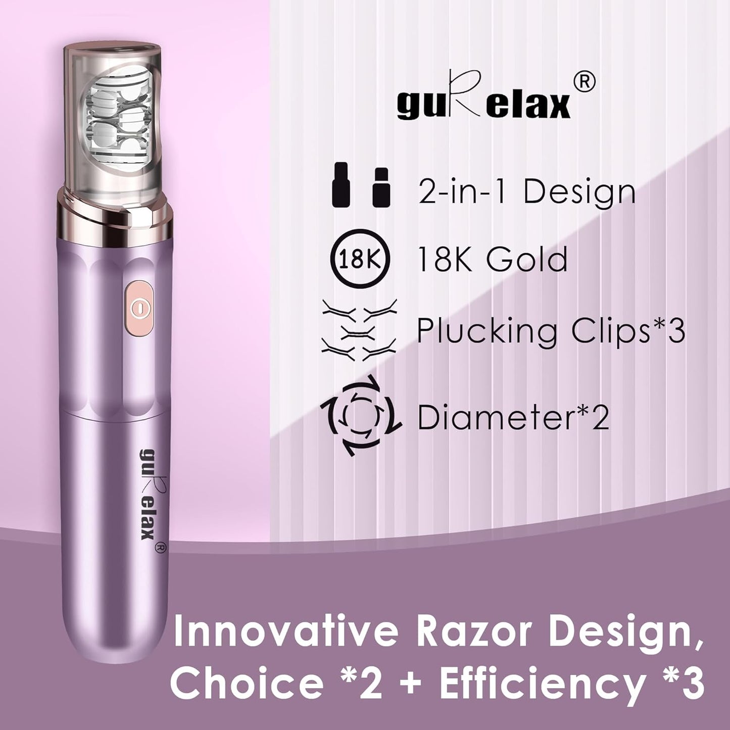 Gurelax Hair Removal Epilator for Women, Rechargeable Facial Epilator Hair Remover, 2-in-1 Electric Epilator & Shaver, 18 Carat Gold Plated Head, All Ages and Skin Types