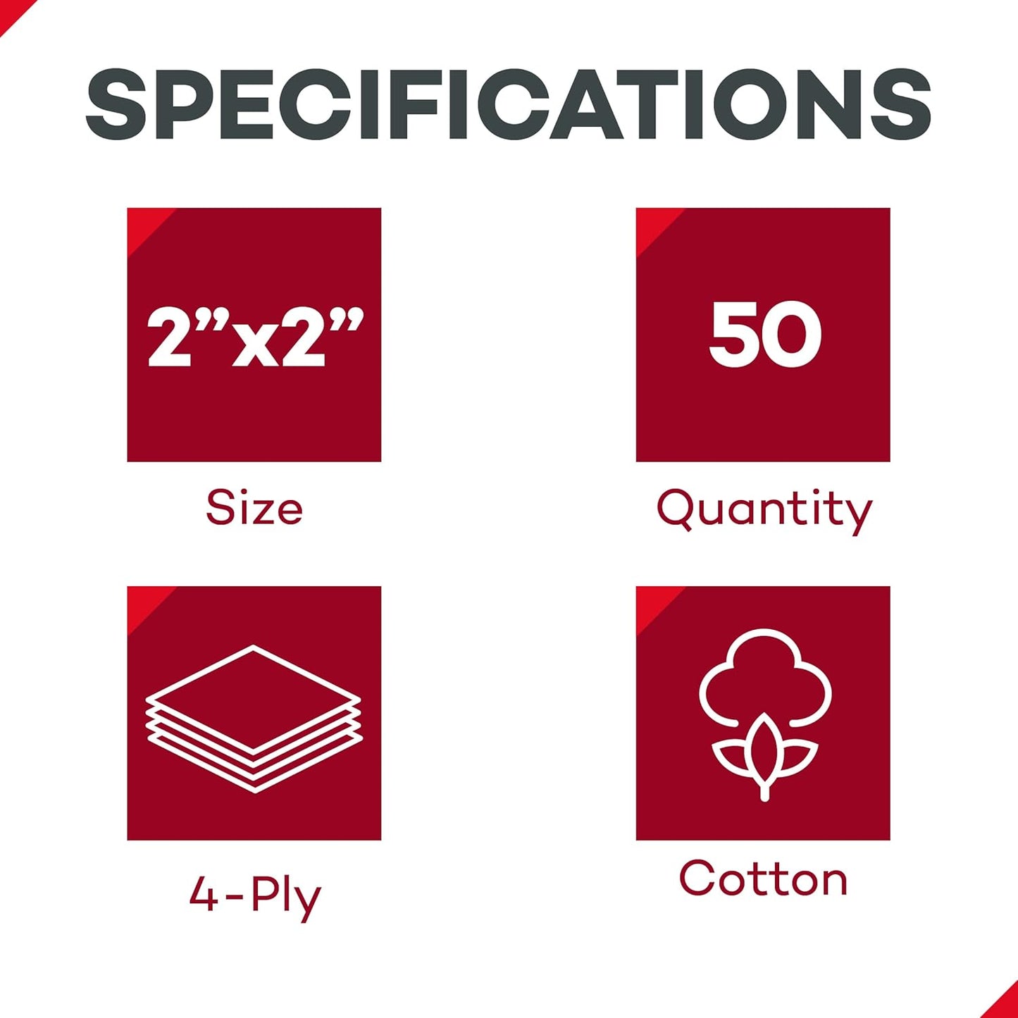 Dealmed Premium Non-Woven Sponges – 2" x 2" 4-Ply Non-Woven Gauze Pads, 25 Pouches, 2 Per Pouch, Absorbent Gauze Sponges, Wound Care Product for First Aid Kits and Medical Facilities