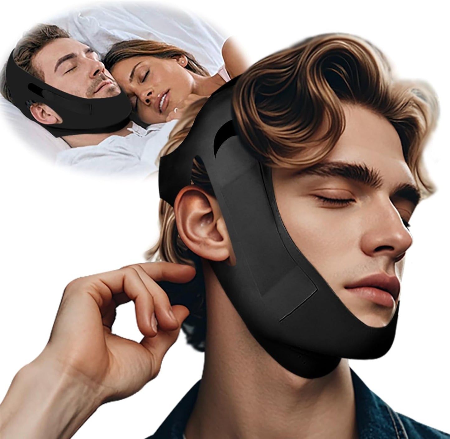 2-Pack Unisex Chin Strap for Snoring | Adjustable, Breathable & Skin-Friendly, Universal Fit Anti-Snore Set for Couples & Sleepers (Black)
