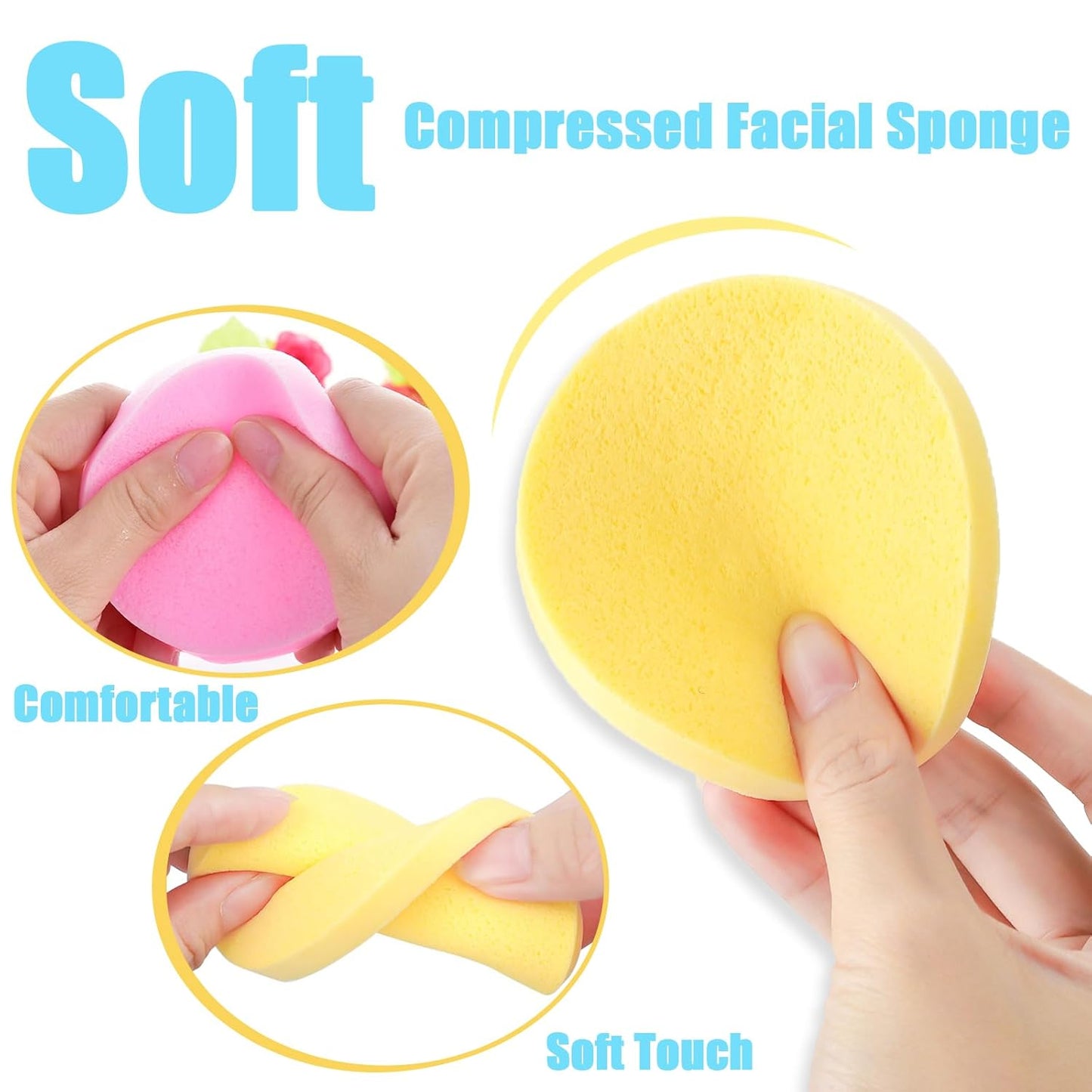 240 Pcs Compressed Facial Sponge,Professional Makeup Removal Sponge,Round Face Cleaning Sponge for Spa,Exfoliating,Face Wash(Yellow,Pink,Blue)