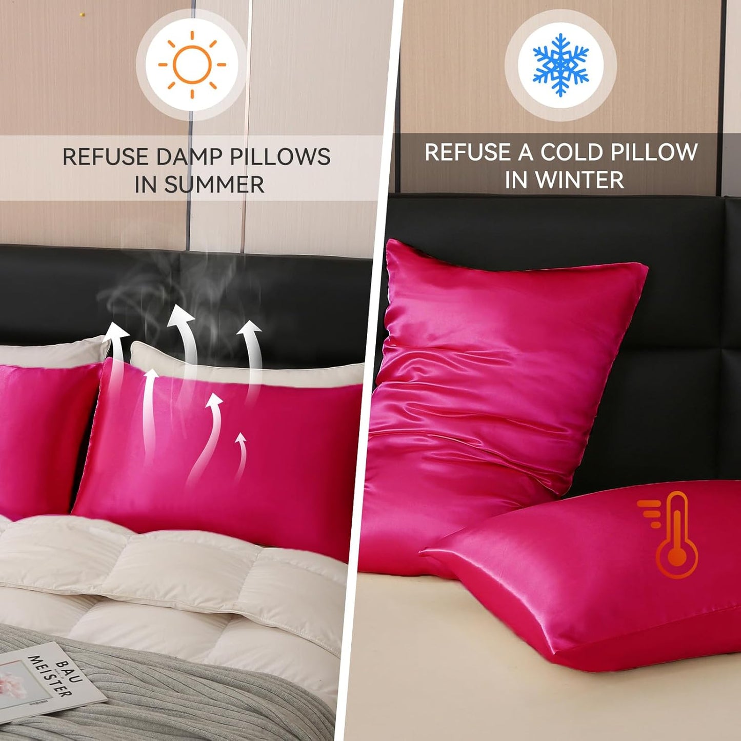 Tyfitb Satin Pillowcase Set for Hair & Skin Care – Cooling, Hypoallergenic, Anti-Frizz, Wrinkle-Free – Soft, Luxurious Pillowcases with Envelope Closure – 2-Pack, Standard Size 20x26, Gift-Ready