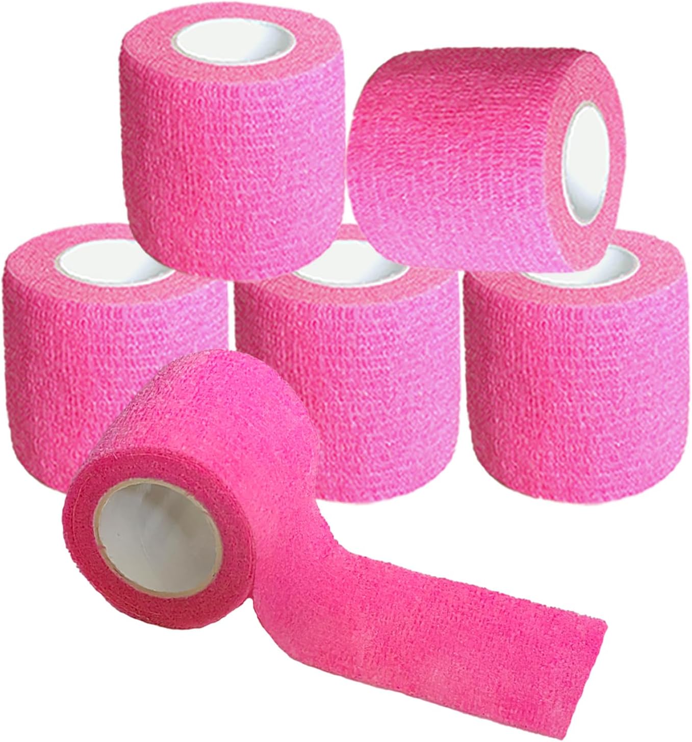 Hysiwen 6 Pack 2" x 5 Yards Self Adhesive Bandage Breathable Cohesive Wrap Self Adherent Vet Tape Self Stick Bandage Wrap for Sports, Athletic, Wrist, Ankle(Pink)