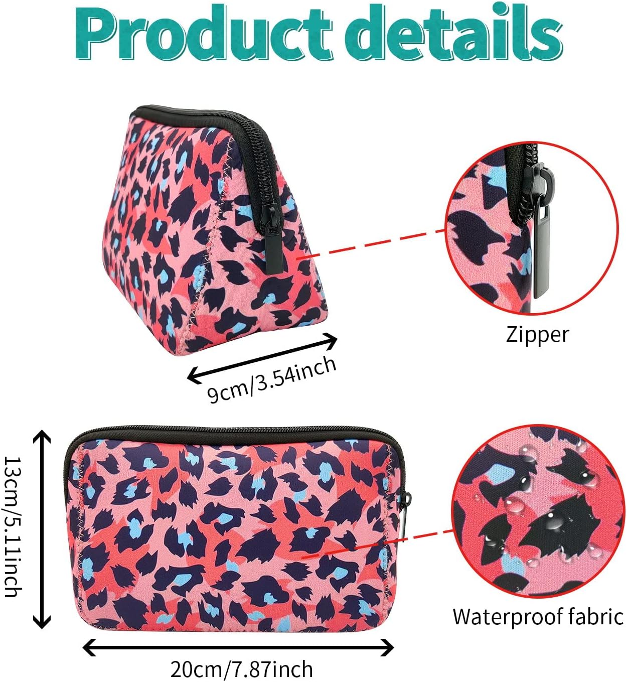 Cosmetic Bag Waterproof Neoprene Zipper Pouch Travel Portable Toiletry Makeup Bags Organizer Case for Women and Girls